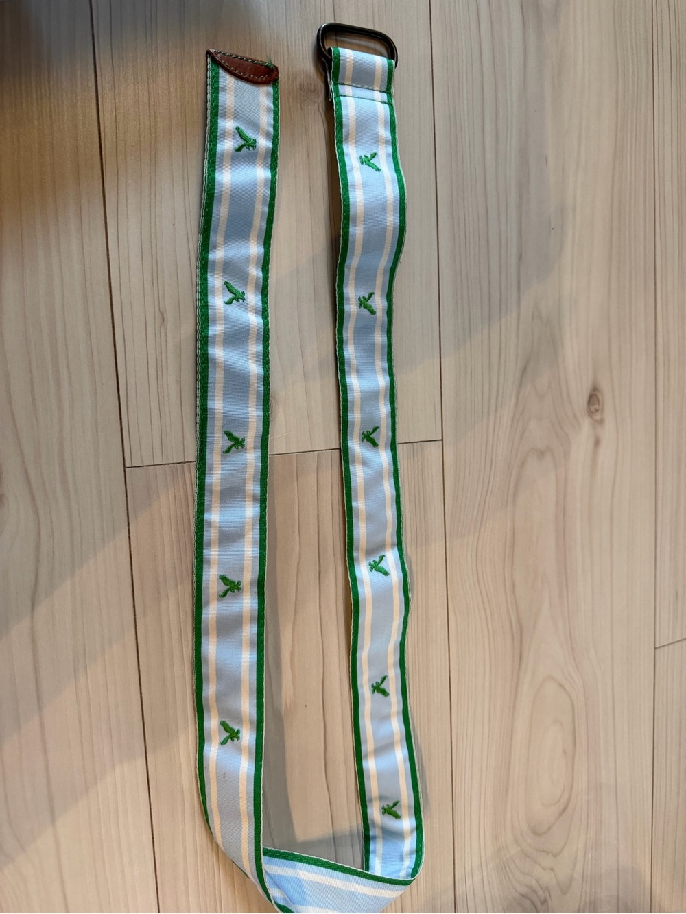 Vintage American Eagle Striped D-Ring Web Belt Size Medium Y2K Preppy Green Blue